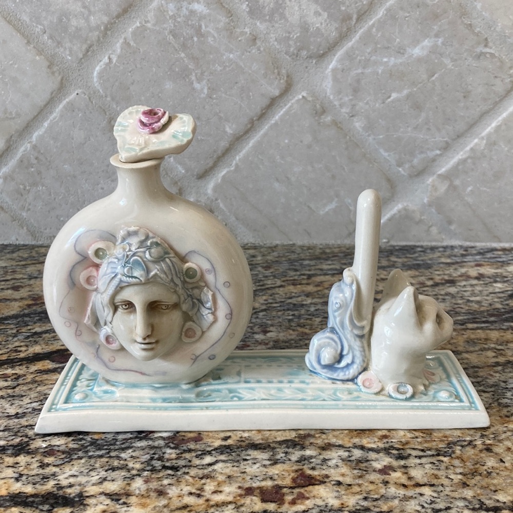Ring holder with perfume bottle. New! Handmade ceramic.